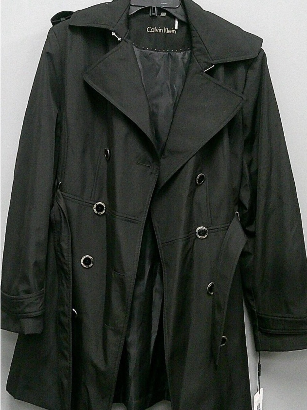 Calvin Klein women's size XL Black Double-Breasted Trench with Epaulets